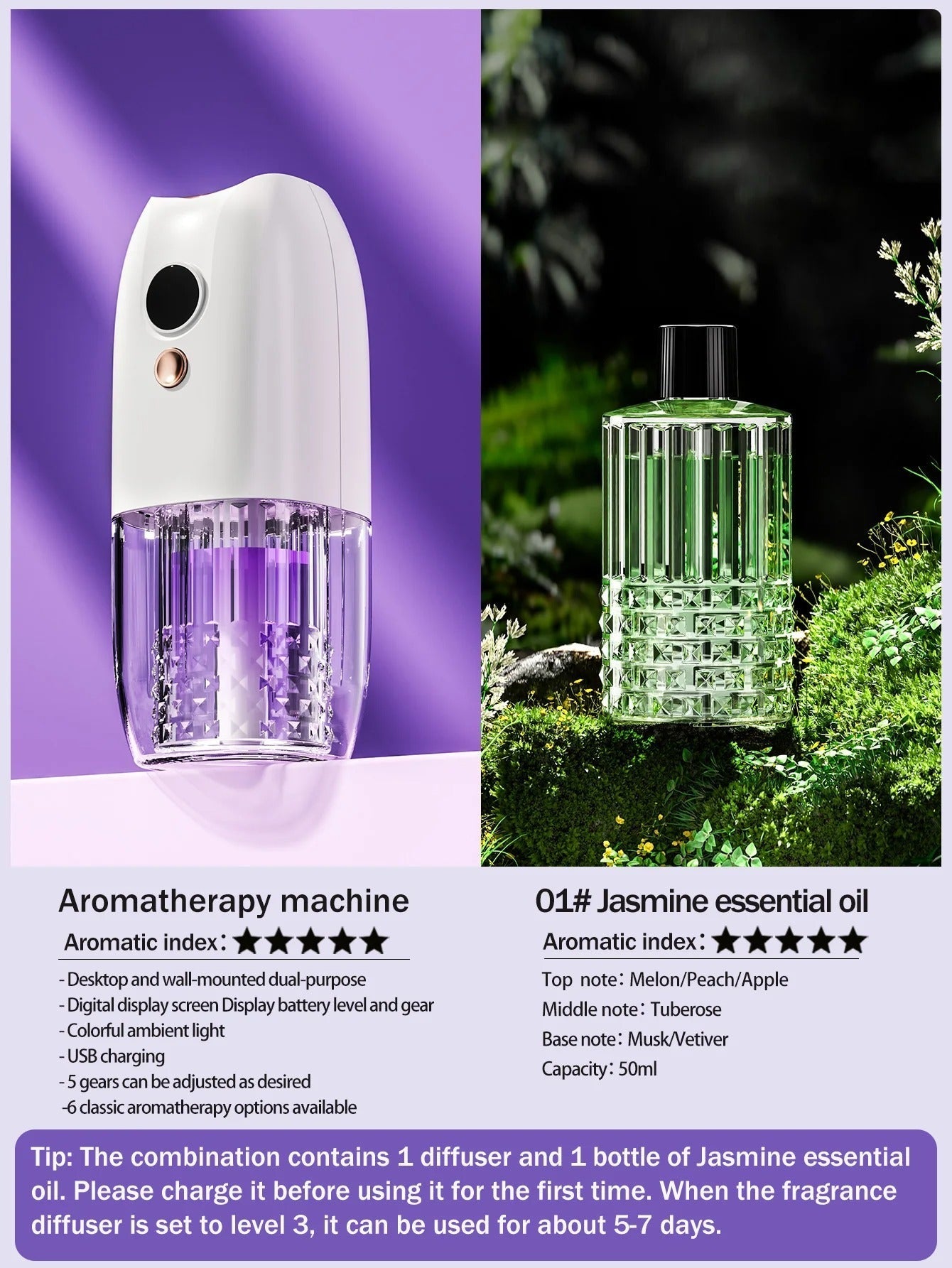 Multi-functional rechargeable portable aroma diffuser